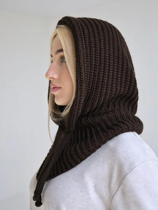 Strick-Kapuzenschal – Dunkelbraun