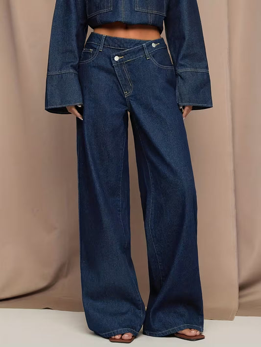 Asymmetry Wide Leg Jeans – Blau