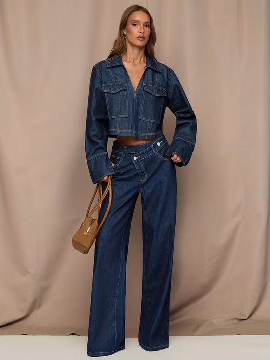 Asymmetry Wide Leg Jeans – Blau