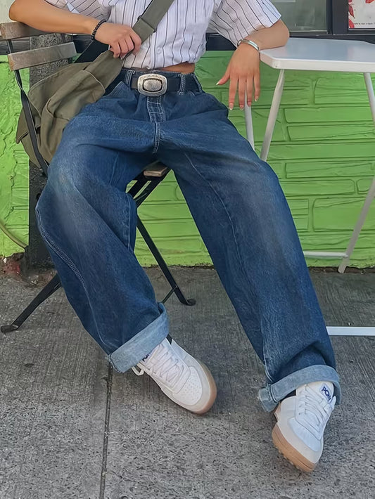 Wide Leg Jeans im Vintage Look – Blau