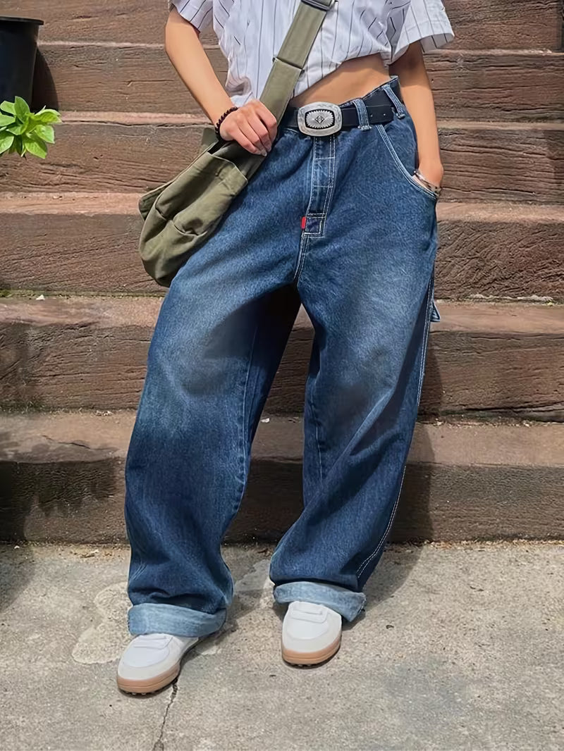 Wide Leg Jeans im Vintage Look – Blau