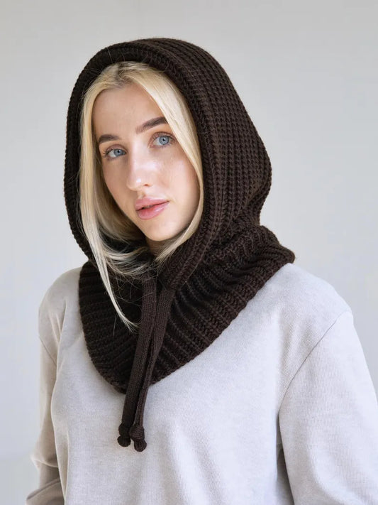 Strick-Kapuzenschal – Dunkelbraun